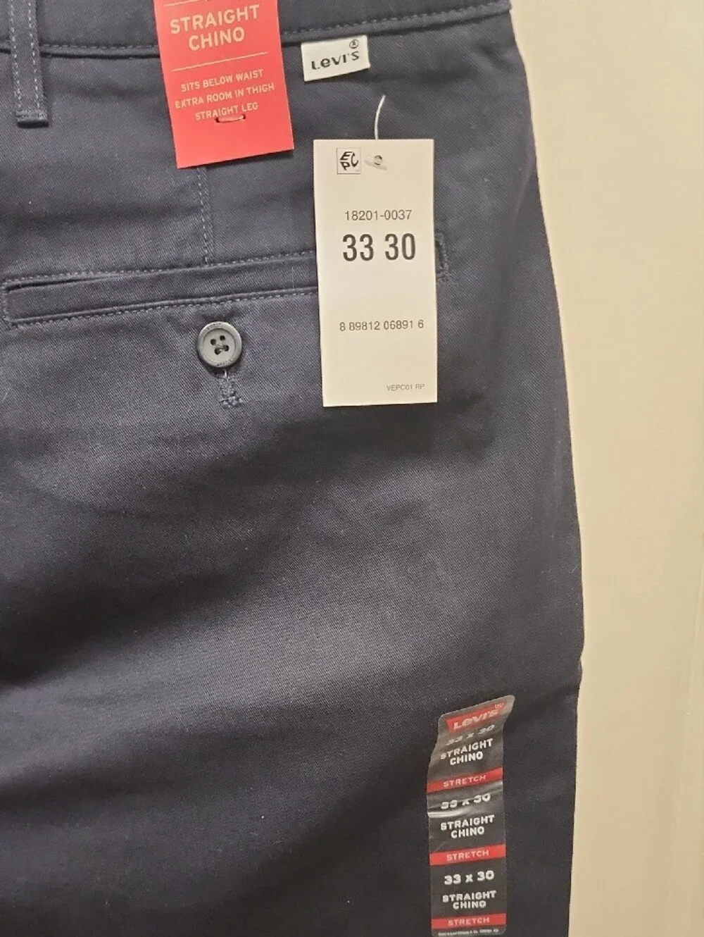 Levi's Navy Stretch Straight Chino Pants 33x30